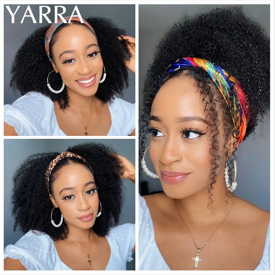 Afro Kinky Curly Headband Wig 180% Density Brazilian Hair