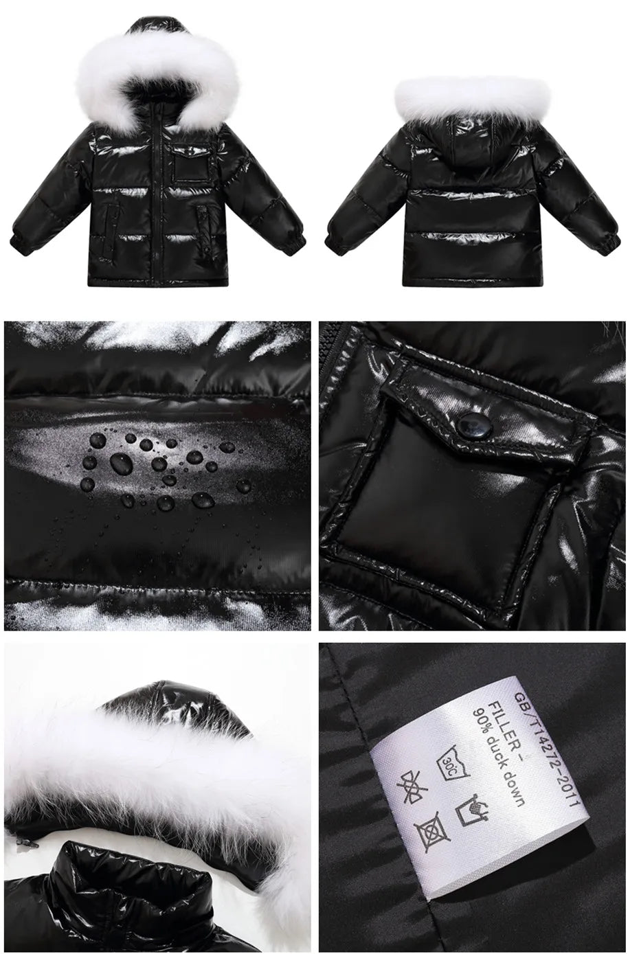 Black Down Winter Parka Jacket for Boys and Girls