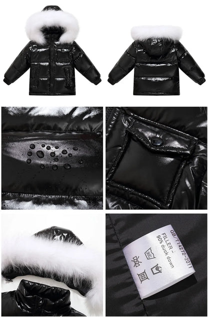 Black Down Winter Parka Jacket for Boys and Girls