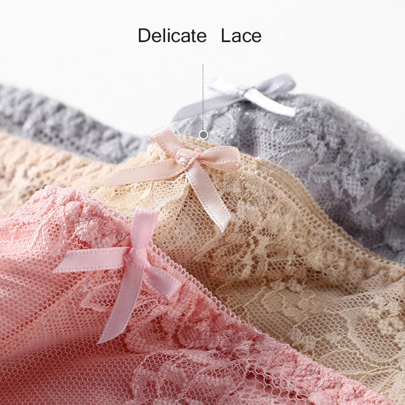 7Pcs Women's Lace Transparent Cotton Briefs Plus Size