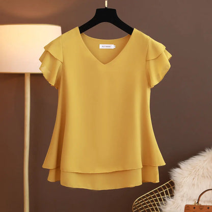 Loose V-Neck Chiffon Blouse for Women