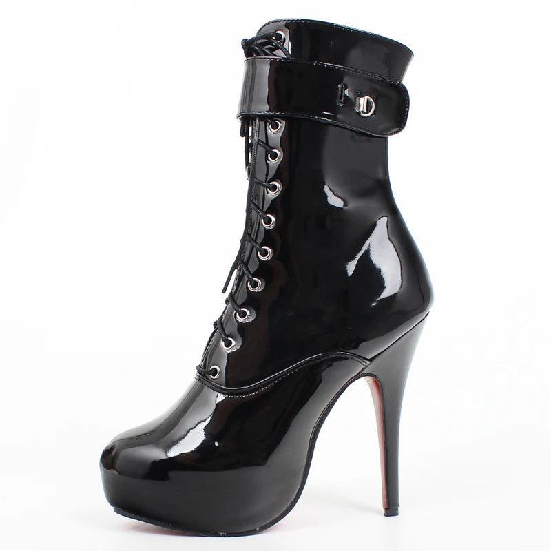 Lace-Up Ankle Boots with 15cm Thin Heel and 4cm Platform