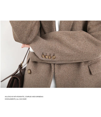 Wool Blend Mid Long Blazer Coat for Women