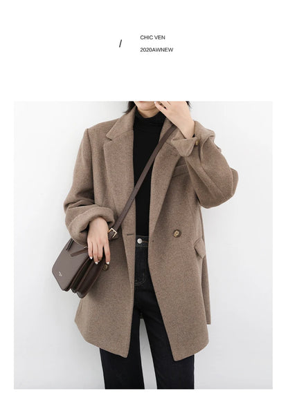 Wool Blend Mid Long Blazer Coat for Women