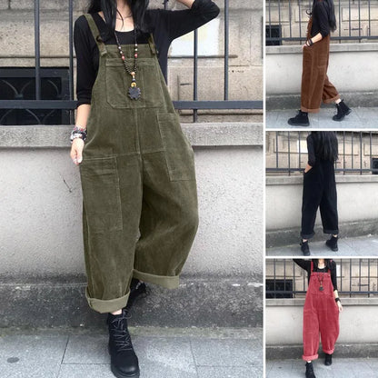 Corduroy Women's Casual Overalls with Pockets
