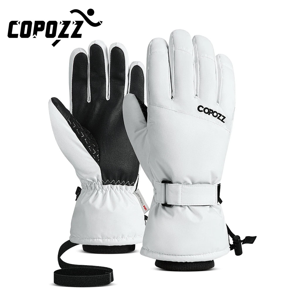 Copozz Waterproof Ultralight Winter Ski Gloves Black White