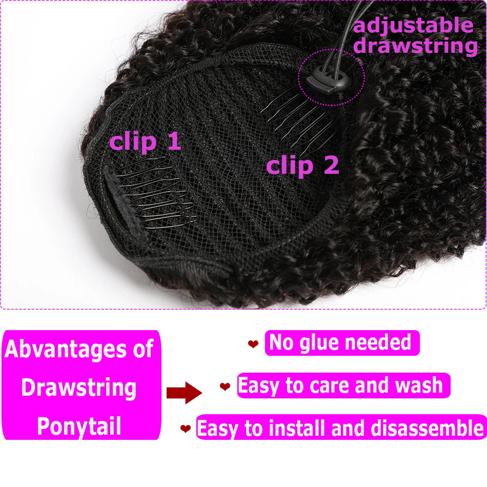 Mongolian Afro Kinky Curly Clip-In Ponytail Extension