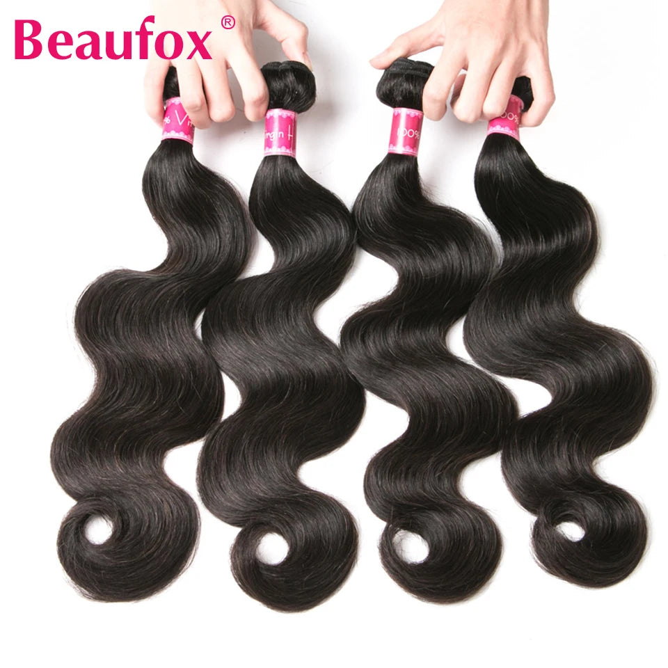 Beaufox Body Wave Brazilian Hair Weave Bundles 8-32 Inch Jet Black