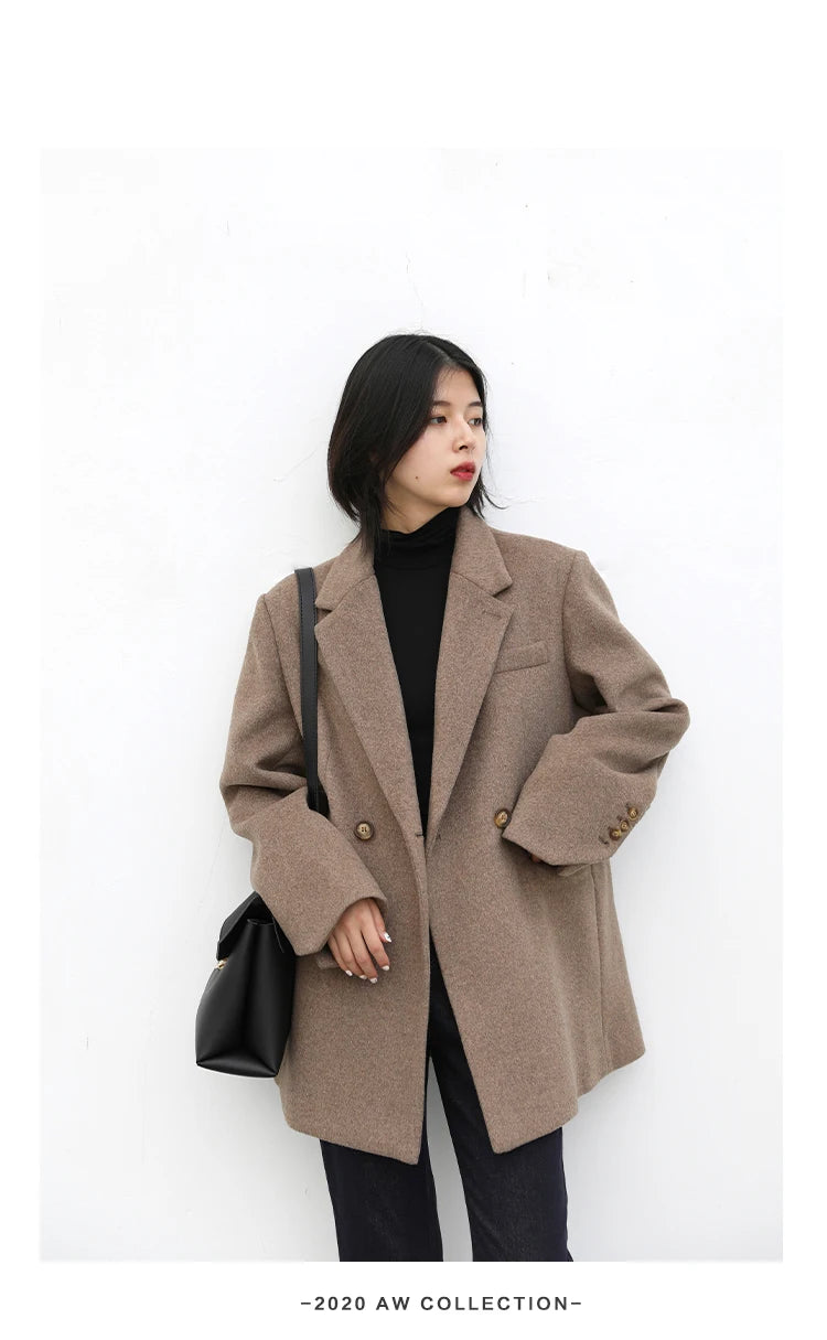 Wool Blend Mid Long Blazer Coat for Women