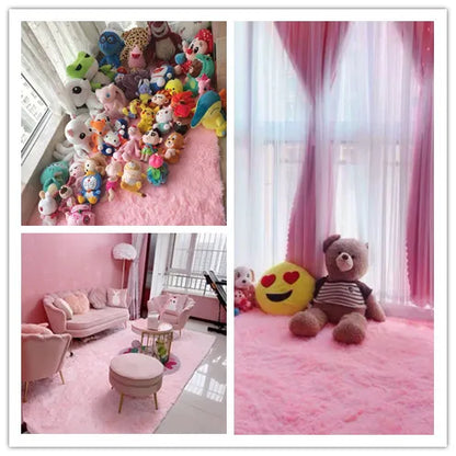 Pink Fluffy Polyester Carpet for Children's Room