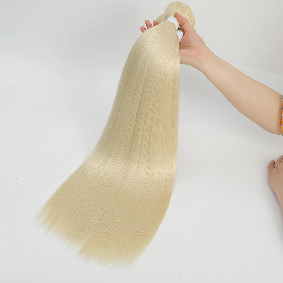 Bone Straight Synthetic Hair Bundles Yaki Weaving