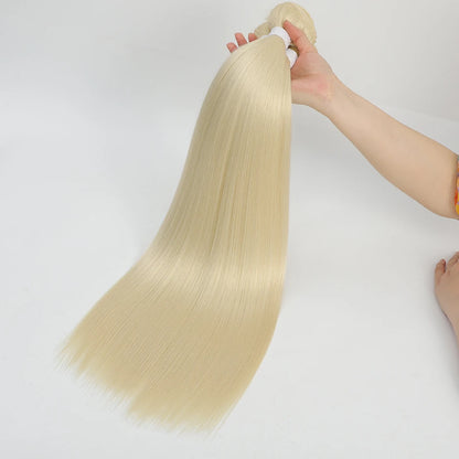 Bone Straight Synthetic Hair Bundles Yaki Weaving