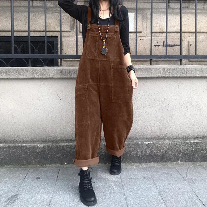 Corduroy Women's Casual Overalls with Pockets