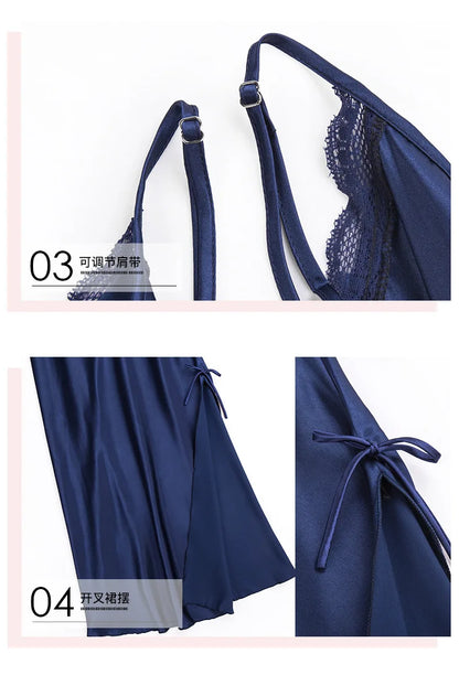 Long Sleeveless Satin Silk Nightgown for Women