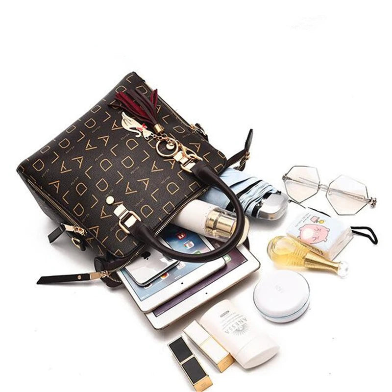 PU Leather Tassel Handbag for Women Large Capacity Tote