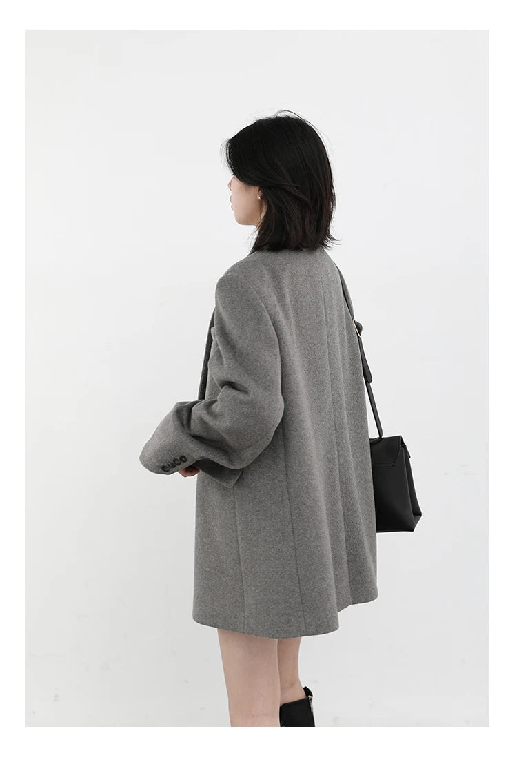 Wool Blend Mid Long Blazer Coat for Women