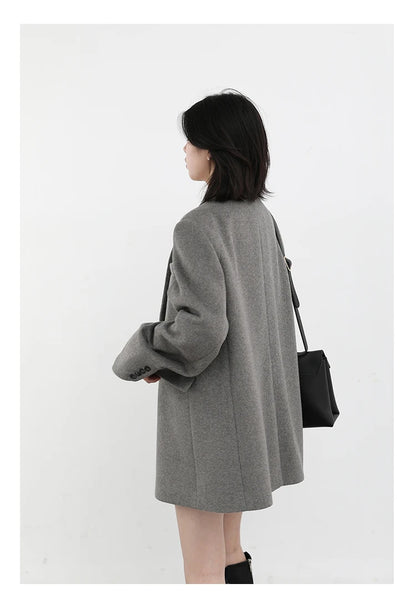Wool Blend Mid Long Blazer Coat for Women