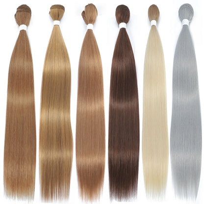 Bone Straight Synthetic Hair Bundles Yaki Weaving