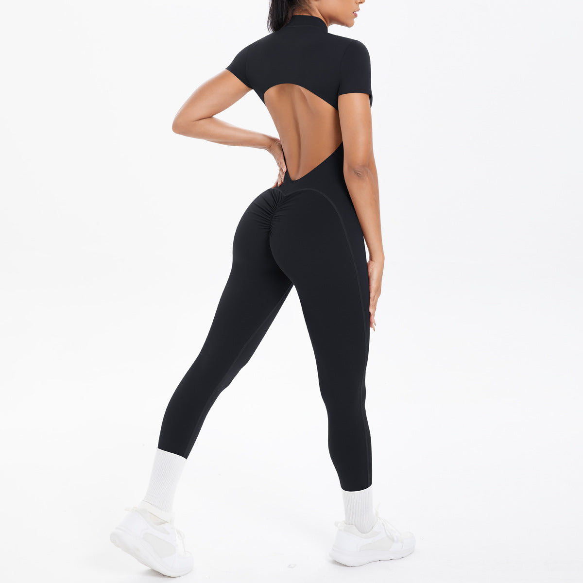 Backless Bodycon Scrunch Jumpsuit for Women Yoga Fitness