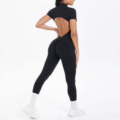 Backless Bodycon Scrunch Jumpsuit for Women Yoga Fitness