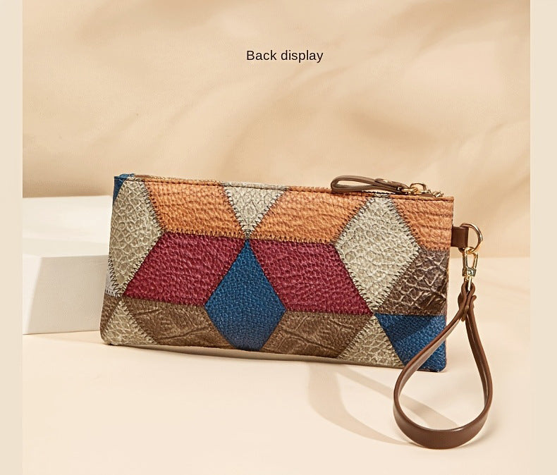 Small Square PU Clutch Bag with Color Contrast