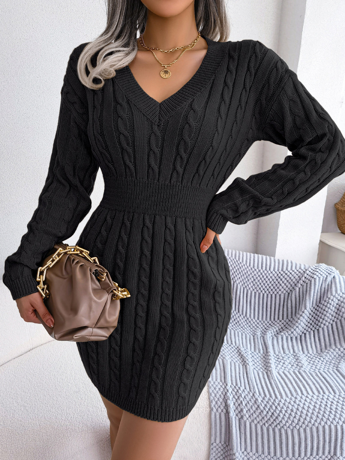 European and American Twist Waist Dress in Various Colors