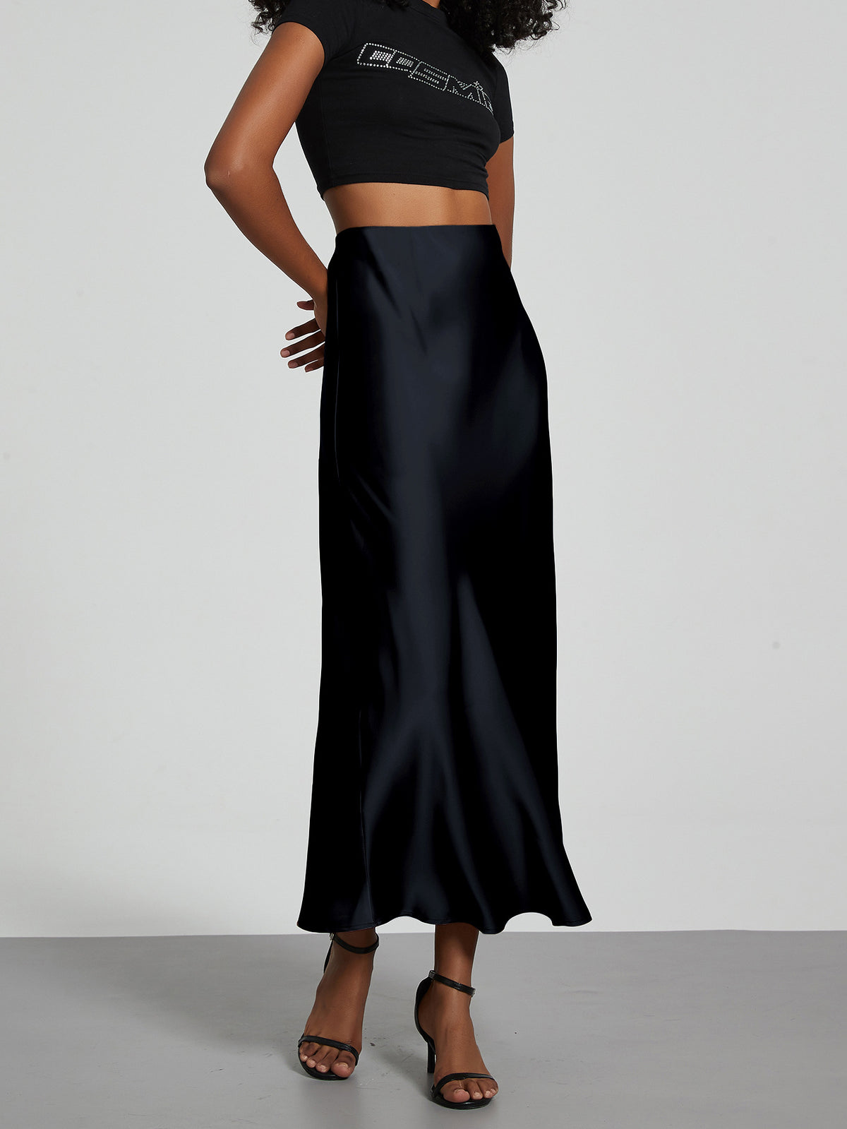 Elegant Satin Midi Skirt in Solid Colors
