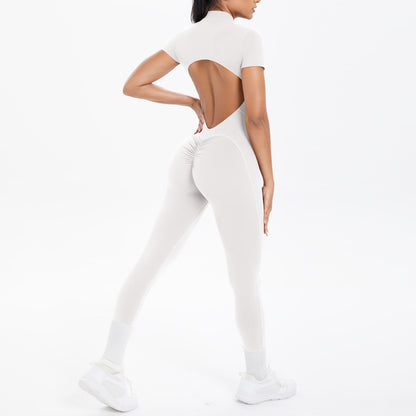 Backless Bodycon Scrunch Jumpsuit for Women Yoga Fitness