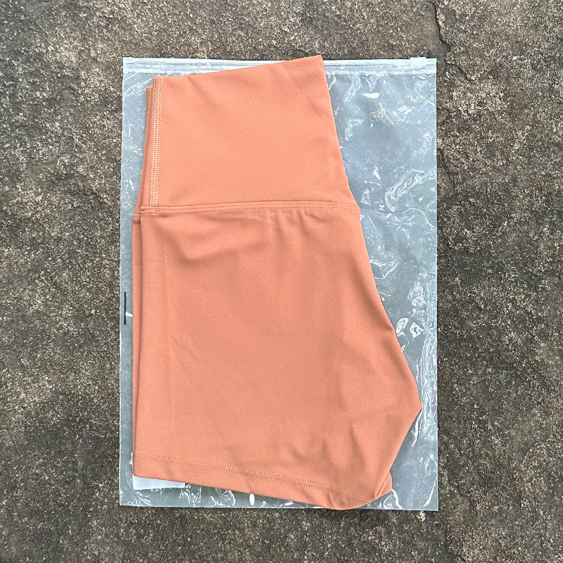 High-Waist Nylon Yoga Shorts in Peach
