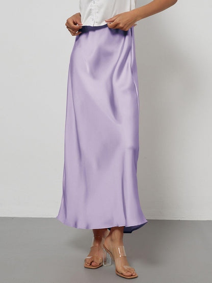 Elegant Satin Midi Skirt in Solid Colors
