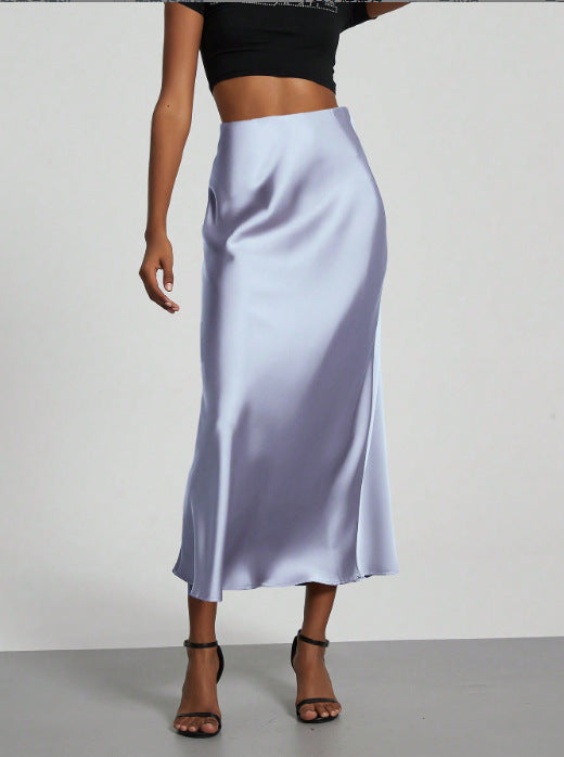 Elegant Satin Midi Skirt in Solid Colors