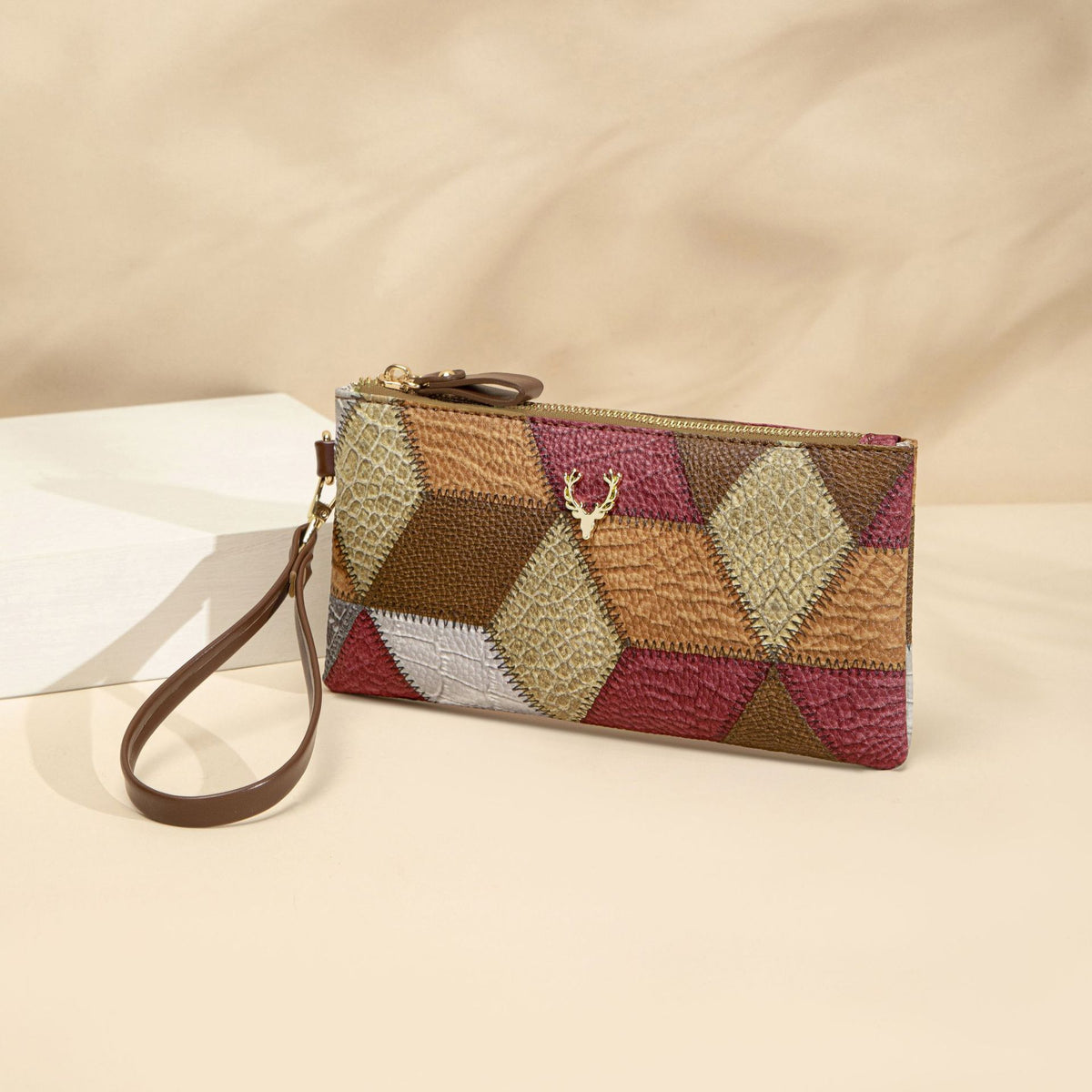 Small Square PU Clutch Bag with Color Contrast