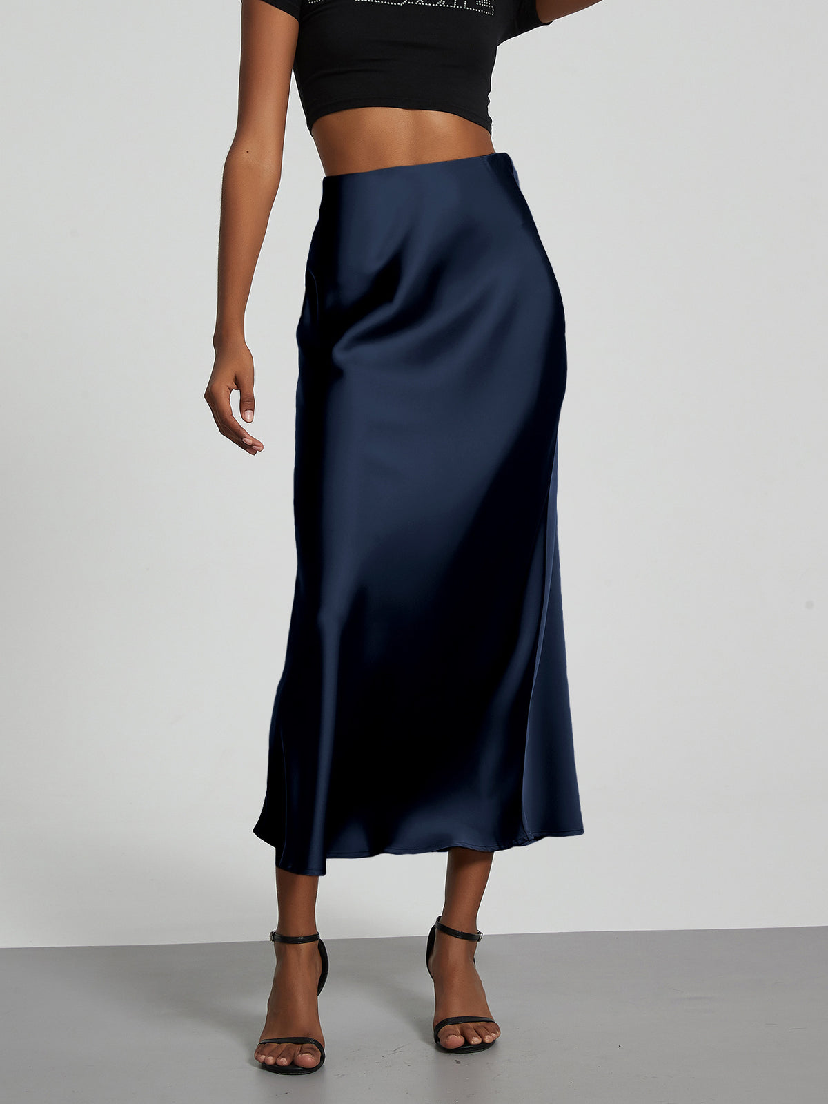 Elegant Satin Midi Skirt in Solid Colors