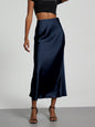 Elegant Satin Midi Skirt in Solid Colors