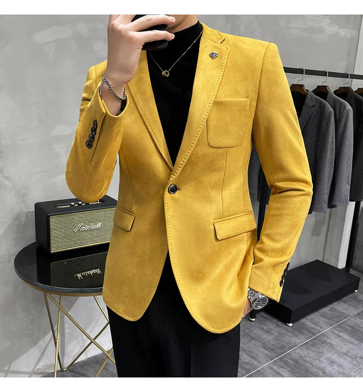 Men's Deerskin Fleece Blazer Single Button Suit Coat