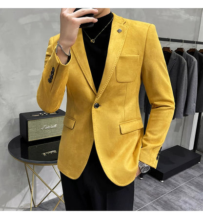 Men's Deerskin Fleece Blazer Single Button Suit Coat