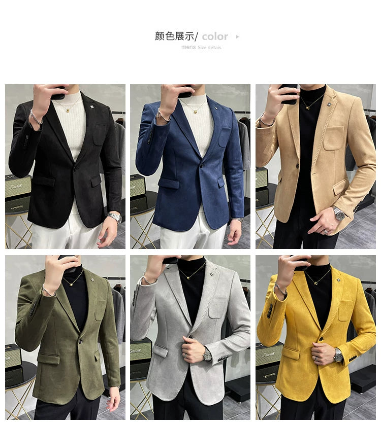 Men's Deerskin Fleece Blazer Single Button Suit Coat