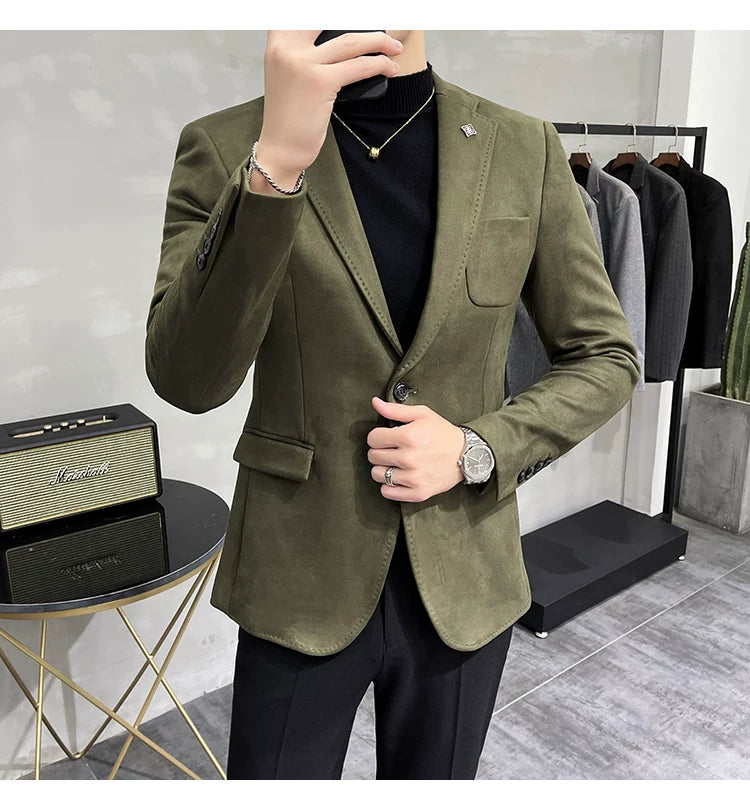 Men's Deerskin Fleece Blazer Single Button Suit Coat