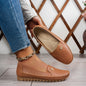 Large Size Women's Loafers in PU - Camel Color