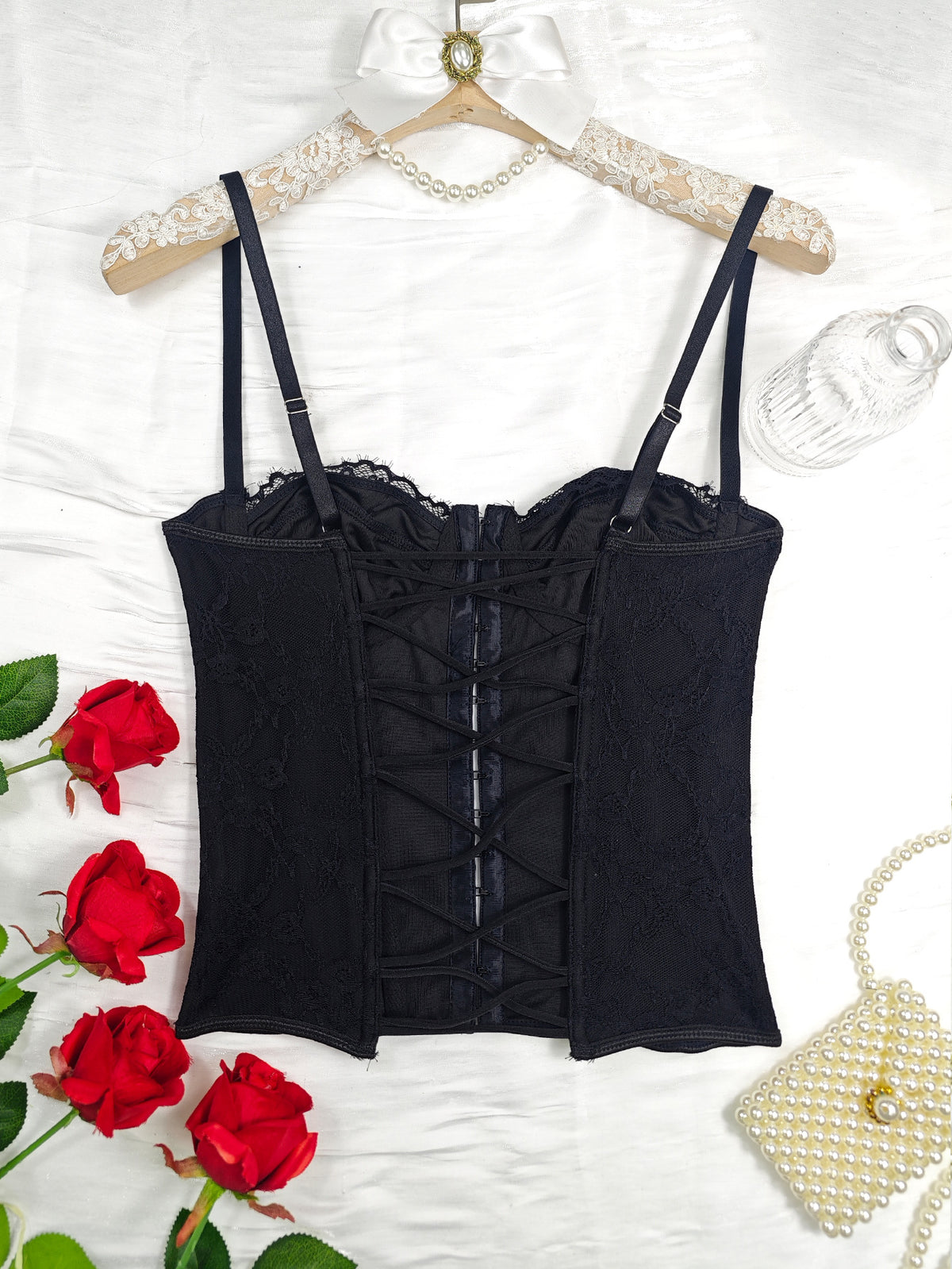 Women's Backless Lace Sling Dress in Milk Silk Black