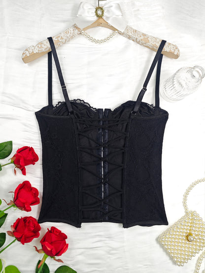 Women's Backless Lace Sling Dress in Milk Silk Black