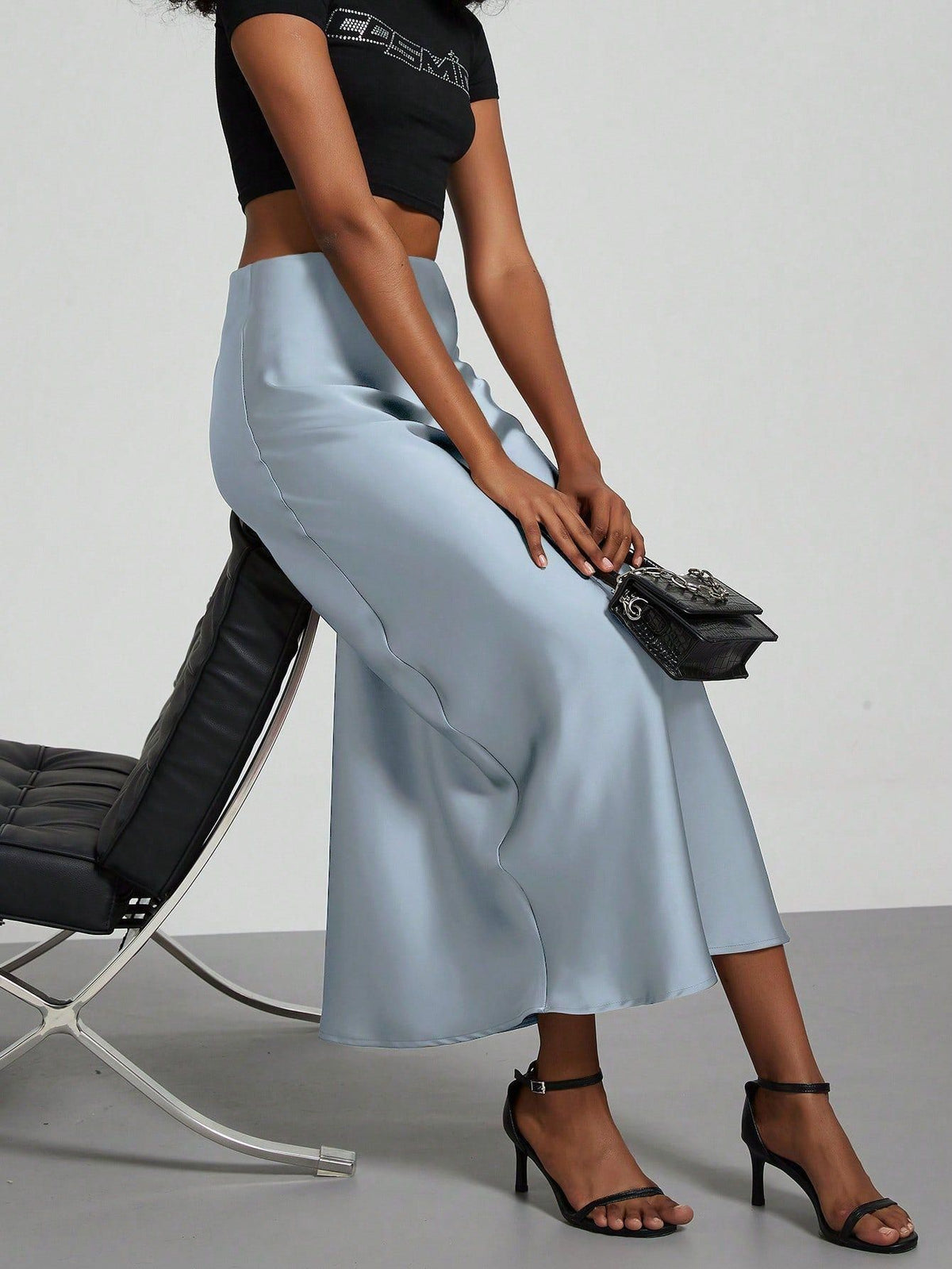 Elegant Satin Midi Skirt in Solid Colors