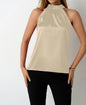 Satin Off-Shoulder Halter Top in Ginger Yellow