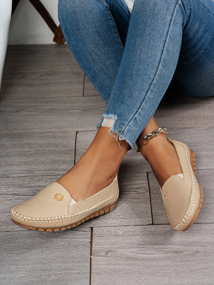 Large Size Women's Loafers in PU - Camel Color