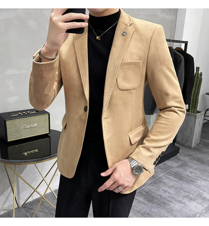 Men's Deerskin Fleece Blazer Single Button Suit Coat