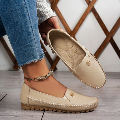 Large Size Women's Loafers in PU - Camel Color