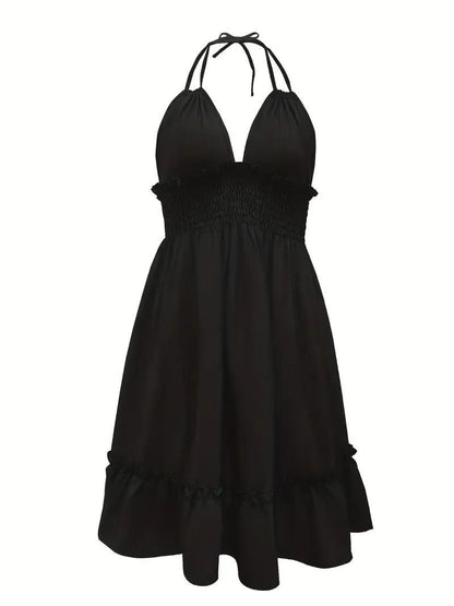 Deep V Rope Suspender Pleated Dress in Olive Green