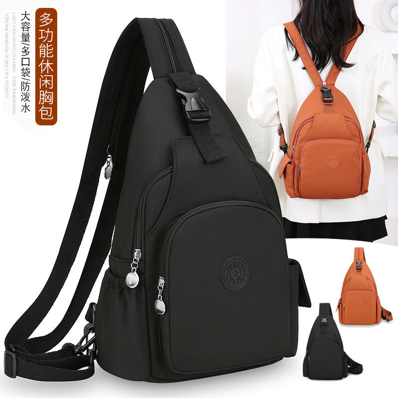 Women's Black Polyester Chest Bag with Anti-Splash Feature
