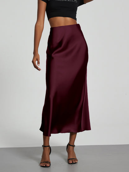 Elegant Satin Midi Skirt in Solid Colors