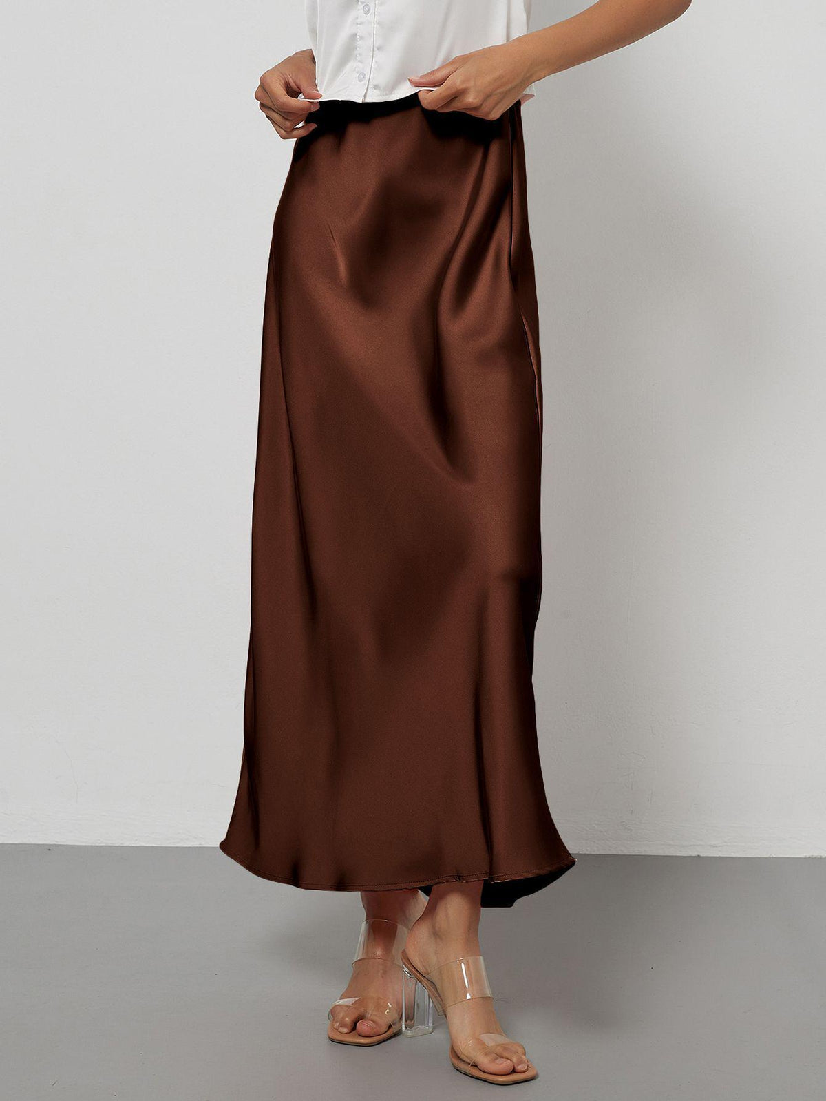 Elegant Satin Midi Skirt in Solid Colors